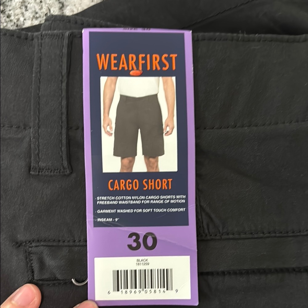 WEARFIRST men's cargo short NWT size 30 BLACK